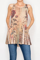 Origami Apparel ~  Lace and Crochet inspired - Soft Flowy Tunic Tank with Hidden Pockets - 501-T16TP-VINTAGE BI