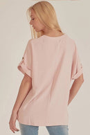 Shopin LA - SPT5211. WOMEN SHORT BUTTON SLEEVE FRONT SLIT LOOSE FIT TOP