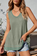 Black Scoop Neck Waffle Knit Splicing Flowy Vest