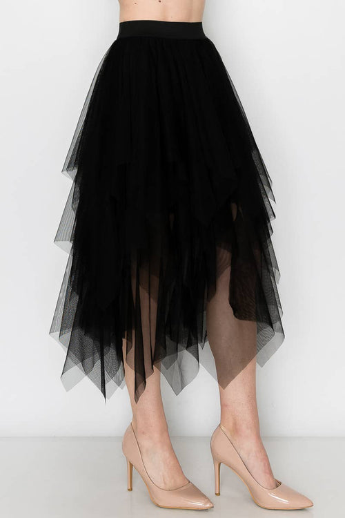 Origami Apparel ~  Lace and Crochet inspired - OLS-4546 Black Layered Skirt