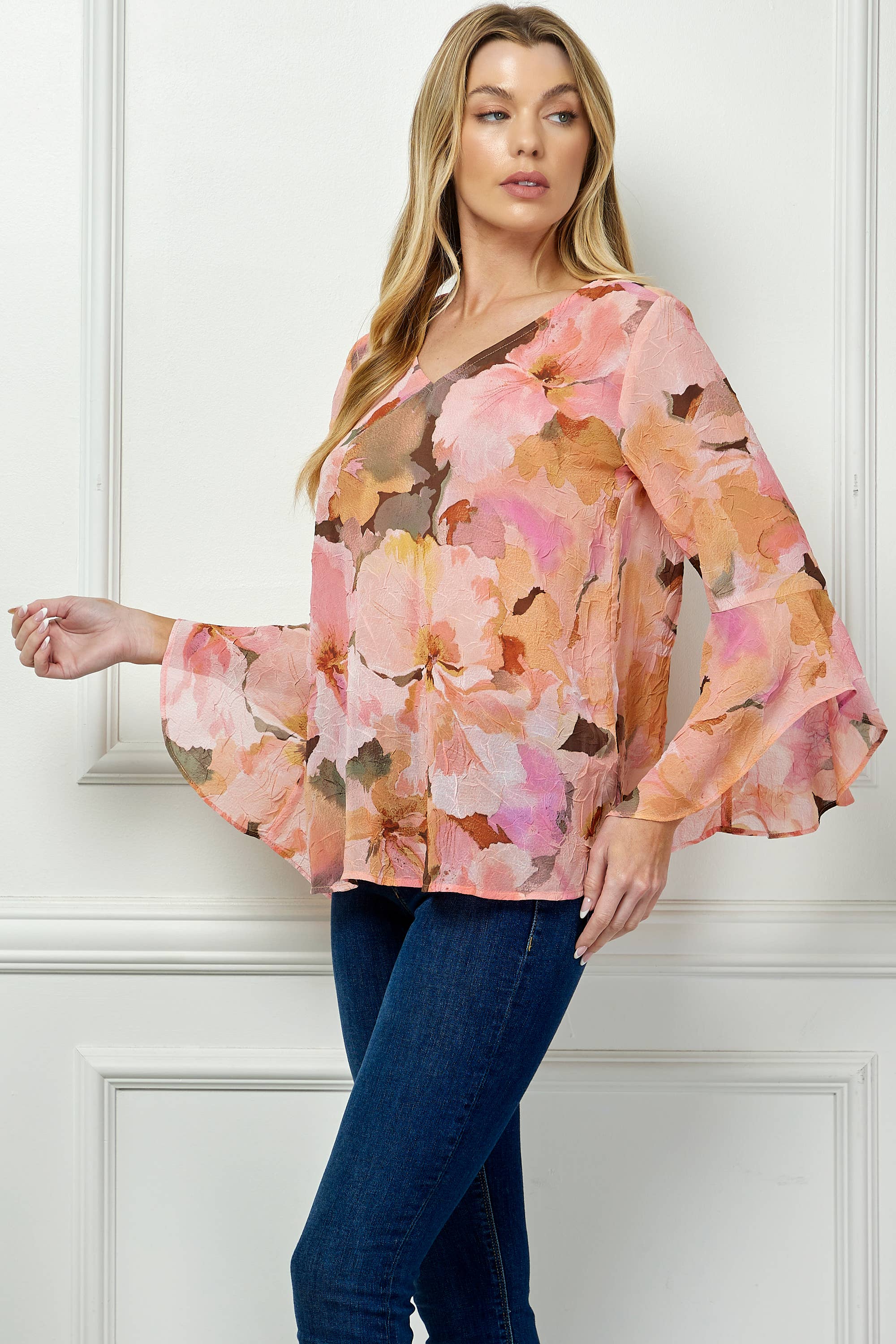 Winslow Collection - RUFFLE SLEEVE V-NECK SWING TOP