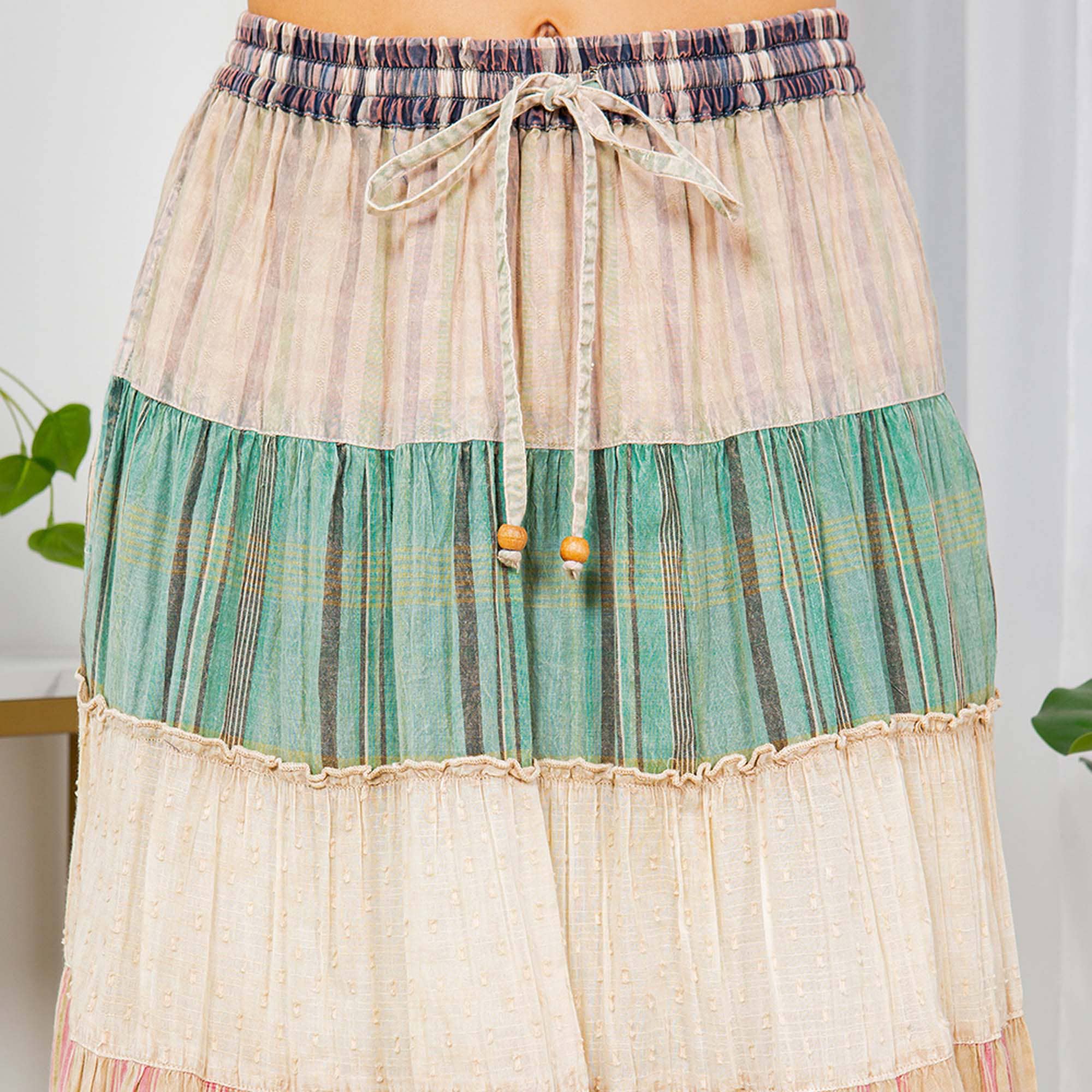 Young Threads - Vintage Vibes: Crinkled Tiered Skirt With Mixed Cotton Dobby