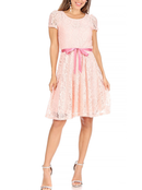 MOA COLLECTION - Women's Lace Short Sleeve A-Line Midi Dress