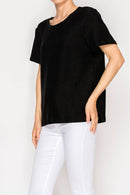 Origami Apparel ~  Lace and Crochet inspired - SUBTLY SPARKLY LUREX FABRIC SHORT SLEEVE TUNIC TOPOLS-4874BK