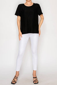 Origami Apparel ~  Lace and Crochet inspired - SUBTLY SPARKLY LUREX FABRIC SHORT SLEEVE TUNIC TOPOLS-4874BK