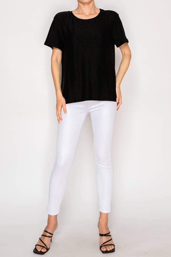 Origami Apparel ~  Lace and Crochet inspired - SUBTLY SPARKLY LUREX FABRIC SHORT SLEEVE TUNIC TOPOLS-4874BK