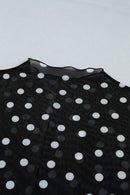 Black Plus Size Mock Neck Polka Dot Long Sleeve Mesh Top