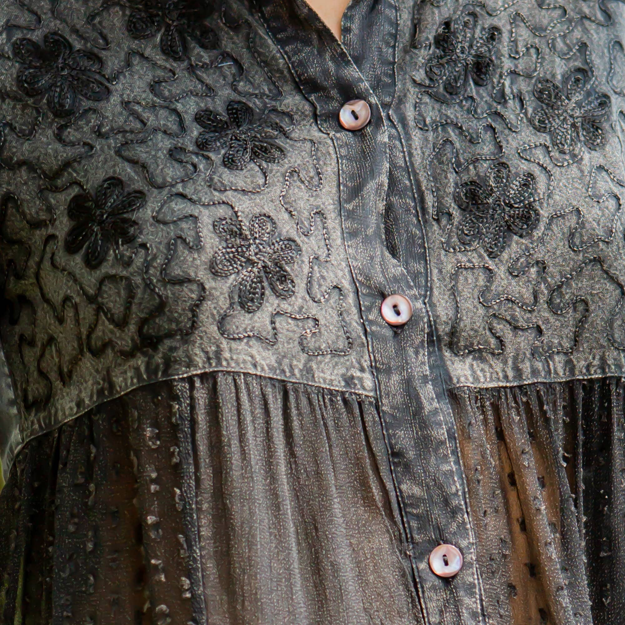 Young Threads - Women’s Mexican Embroidery Blouse - Gathered Waist Shirt