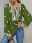 Hope & Sunshine - Boho Lantern Sleeve Tie-Neck Blouse