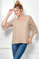 Winslow Collection - V NECK ELBOW SLEEVE LACE TOP G9018250P