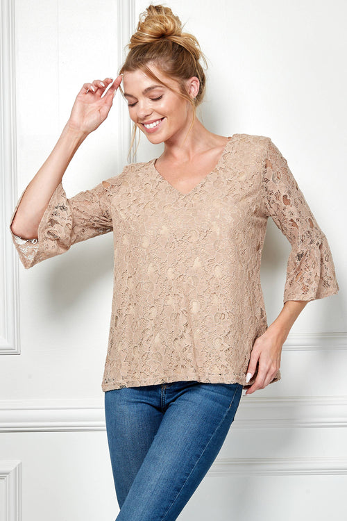 Winslow Collection - V NECK ELBOW SLEEVE LACE TOP G9018250P