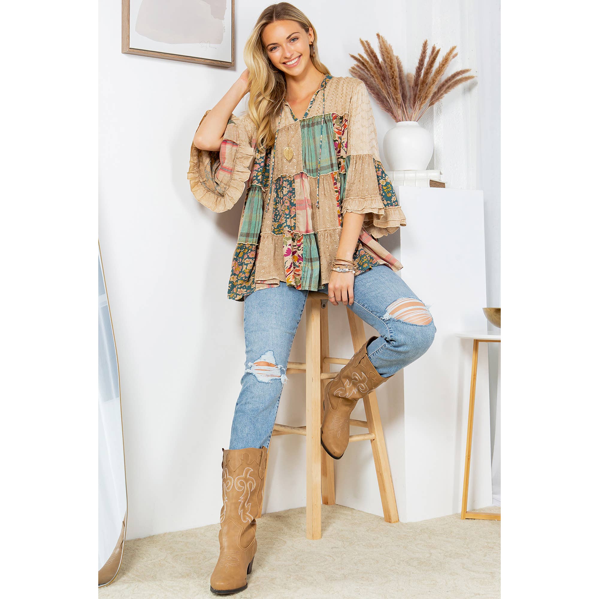 Young Threads - Artistic Fusion: Overdyed Jhabla Top With  Rayon Embroidery