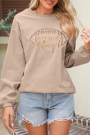 White Football Graphic Game Day Embroidered Corded Sweatshirt