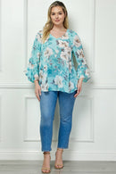 Winslow Collection - PLUS SIZE RUFFLE SLEEVE V-NECK SWING TOP