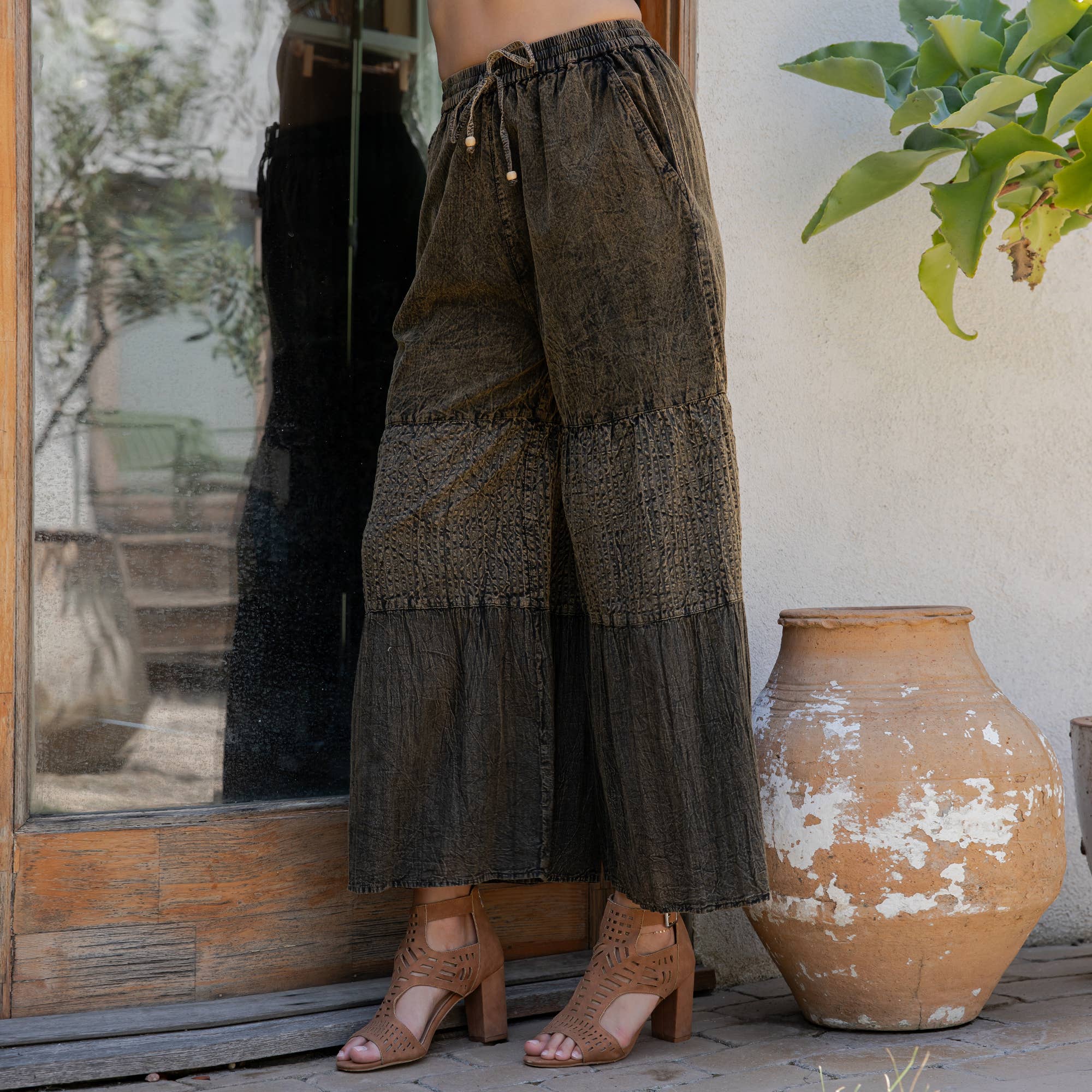 Young Threads - Boho chic Tiered Patch Inserted Denim &Knit Pants(New Color)