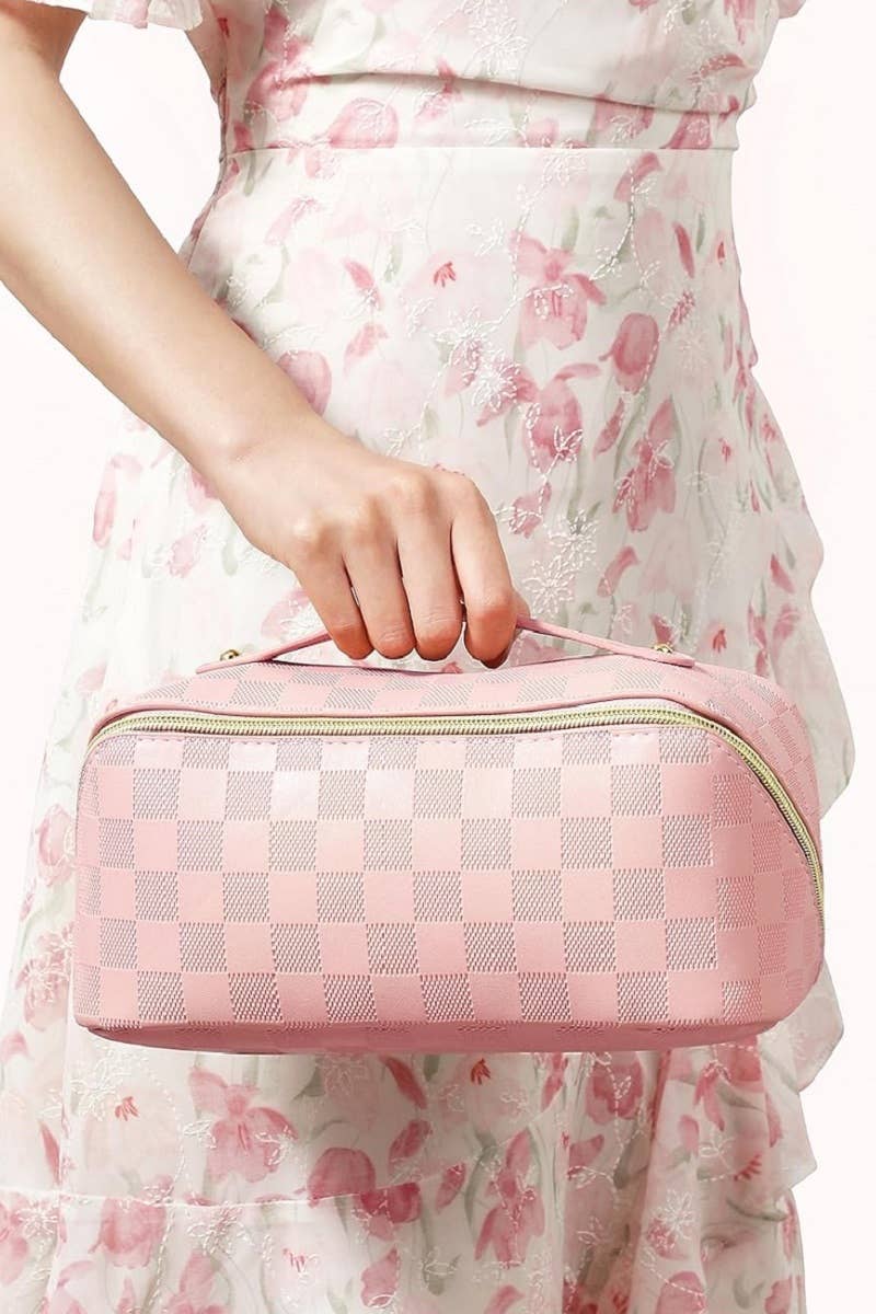 42POPS - ..SI-25928 Vegan Leather Checkered Makeup Bag