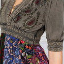 Young Threads - Eclectic Charm: Stone-Washed Rayon V-Neck Long Dress New