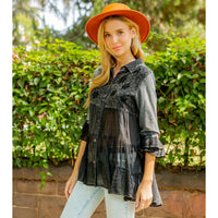 Young Threads - Women’s Mexican Embroidery Blouse - Gathered Waist Shirt