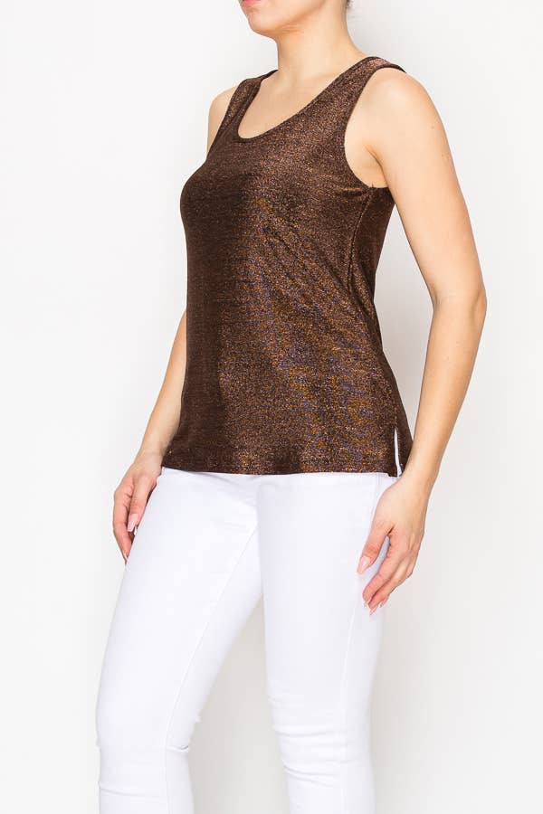 Origami Apparel ~  Lace and Crochet inspired - Shimmery Essential Sleeveless Lurex Tank - 4844COPPER