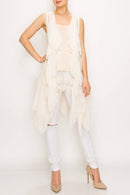 Origami Apparel ~  Lace and Crochet inspired - CHIFFON LAYERED CROCHET VEST -4384 NAT