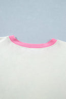 Beige Plus Size Floral Patchwork Short Sleeve Patch Embroidery Cotton T Shirt