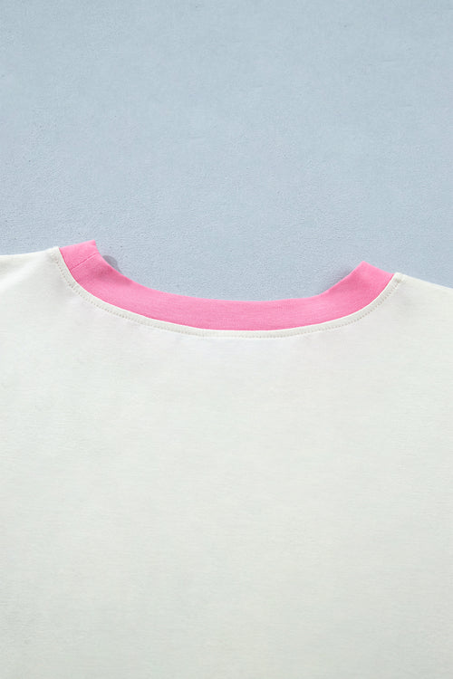 Beige Plus Size Floral Patchwork Short Sleeve Patch Embroidery Cotton T Shirt