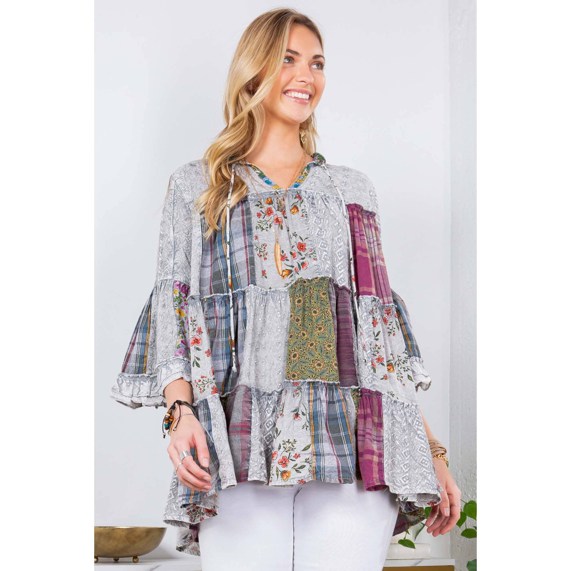 Young Threads - Artistic Fusion: Overdyed Jhabla Top With  Rayon Embroidery