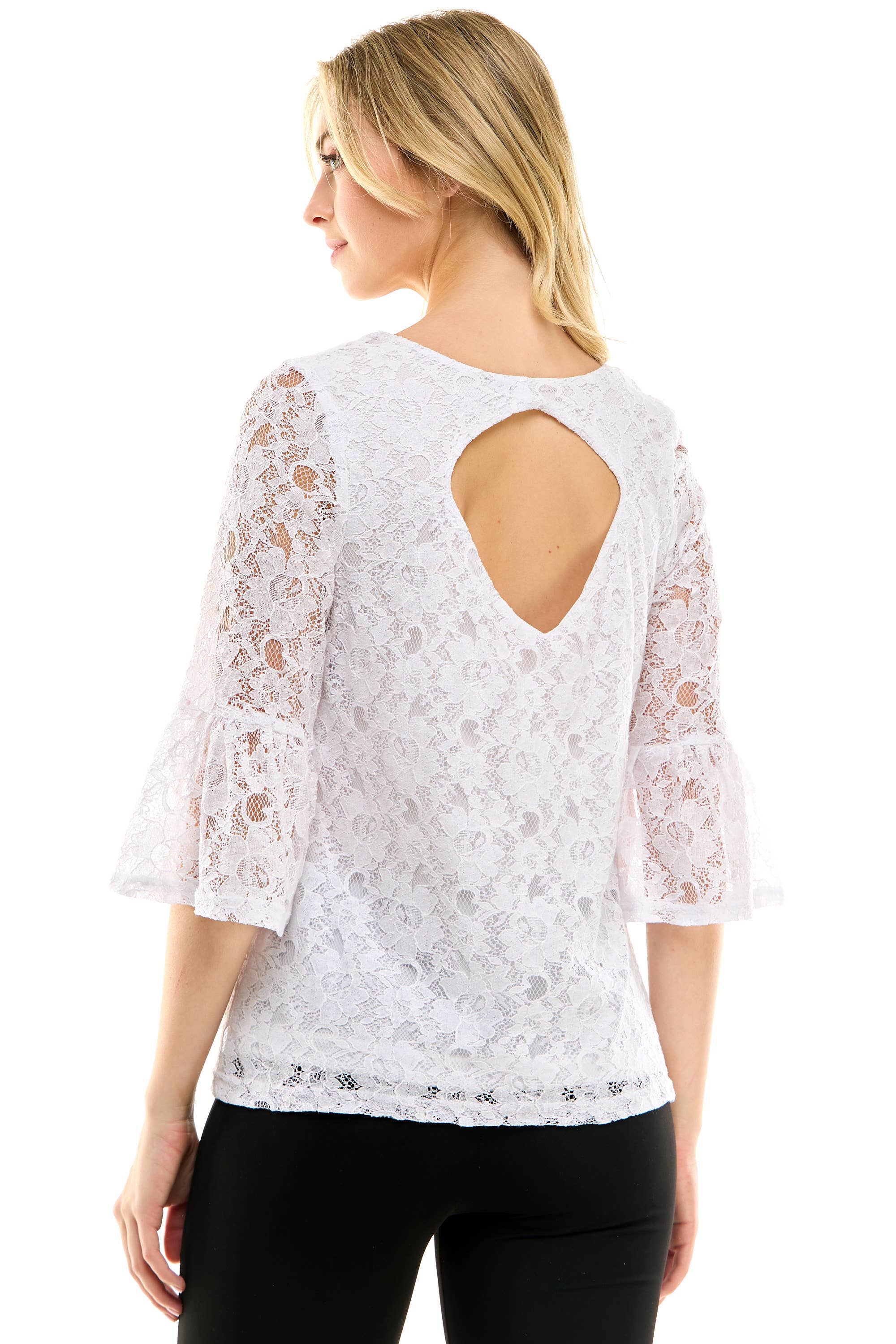 Winslow Collection - V NECK ELBOW SLEEVE LACE TOP G9018250P