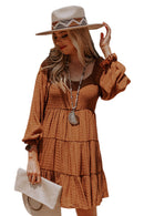 Brown Long Sleeve Smocked Tiered Boho Dress