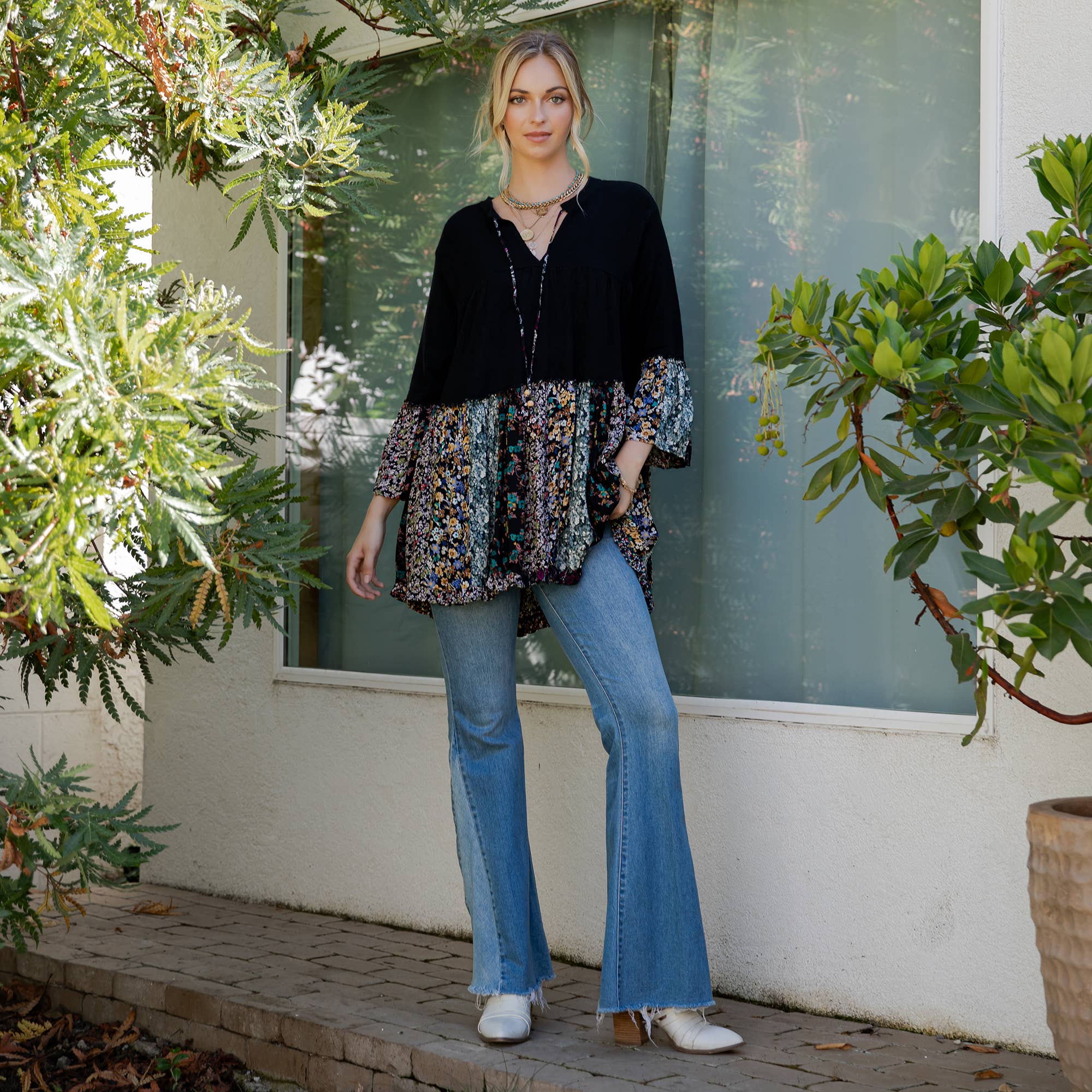 Young Threads - Chic Overdyed Band Collar Jhabla Top (New Color)