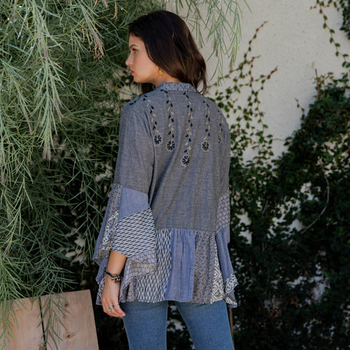 Young Threads - Printed Rayon Kimono Shrug with Embroidery (New Color)