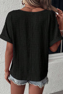 Bright Pink Textured Rolled Short Sleeve V Neck Blouse
