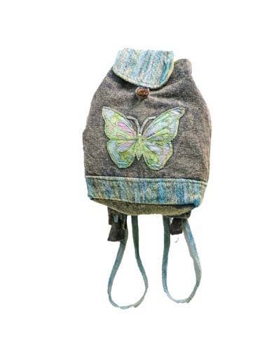 Earth Divas - Cotton Backpack With Embroidered Butterfly, Blue