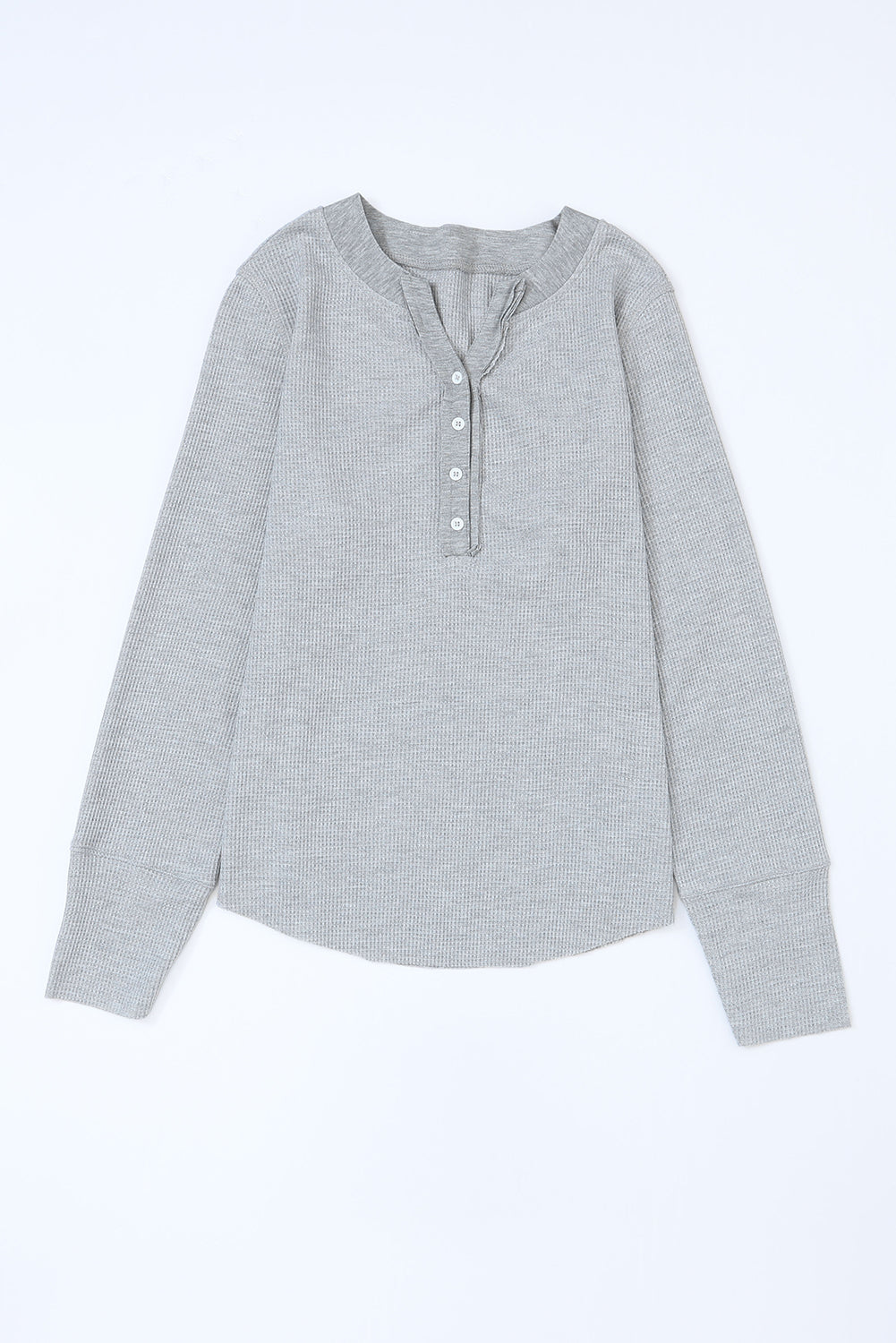 Brown Solid Color Waffle Knit Long Sleeve Henley Shirt