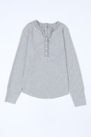 Brown Solid Color Waffle Knit Long Sleeve Henley Shirt