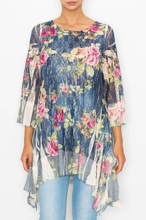 Origami Apparel ~  Lace and Crochet inspired - OLS-4565NAT/DE ROSE TUNIC