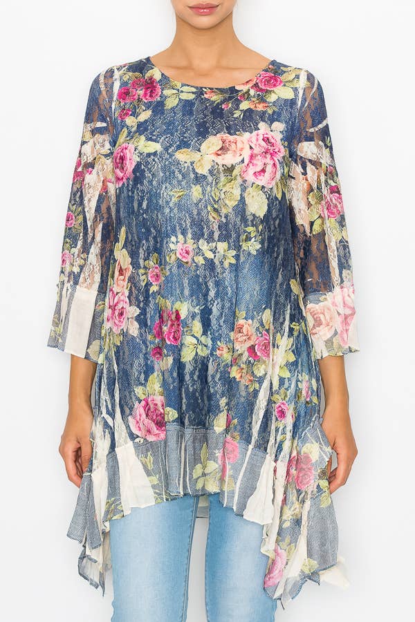 Origami Apparel ~  Lace and Crochet inspired - OLS-4565NAT/DE ROSE TUNIC