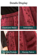 Young Threads - Women Patchwork Embroidered Grey Maxi Skirt With Side Pockets