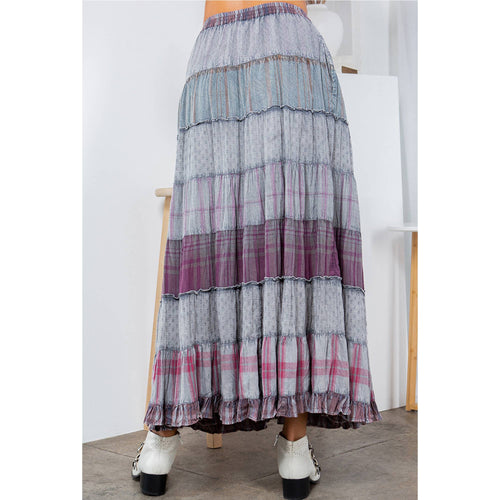 Young Threads - Vintage Vibes: Crinkled Tiered Skirt With Mixed Cotton Dobby