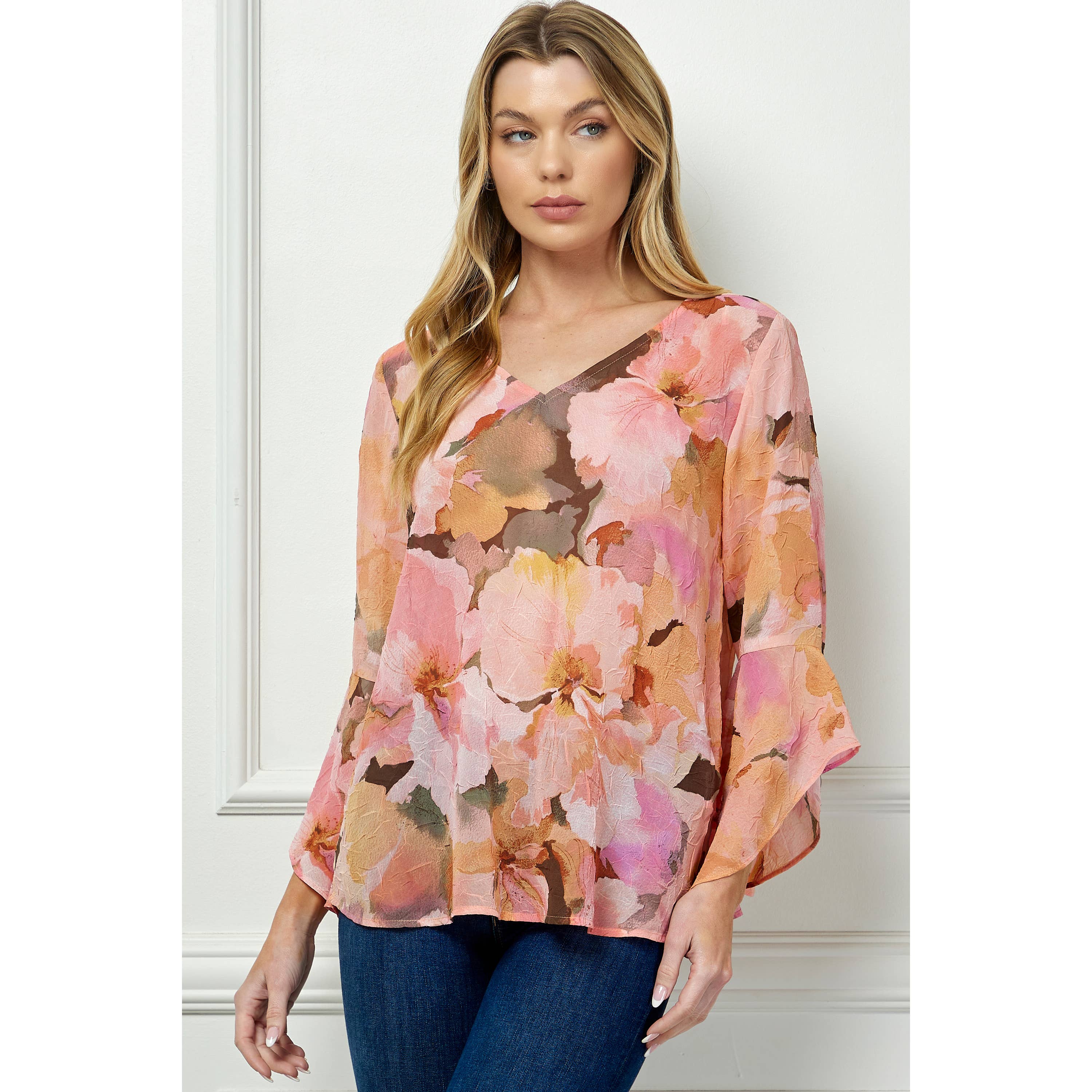 Winslow Collection - RUFFLE SLEEVE V-NECK SWING TOP