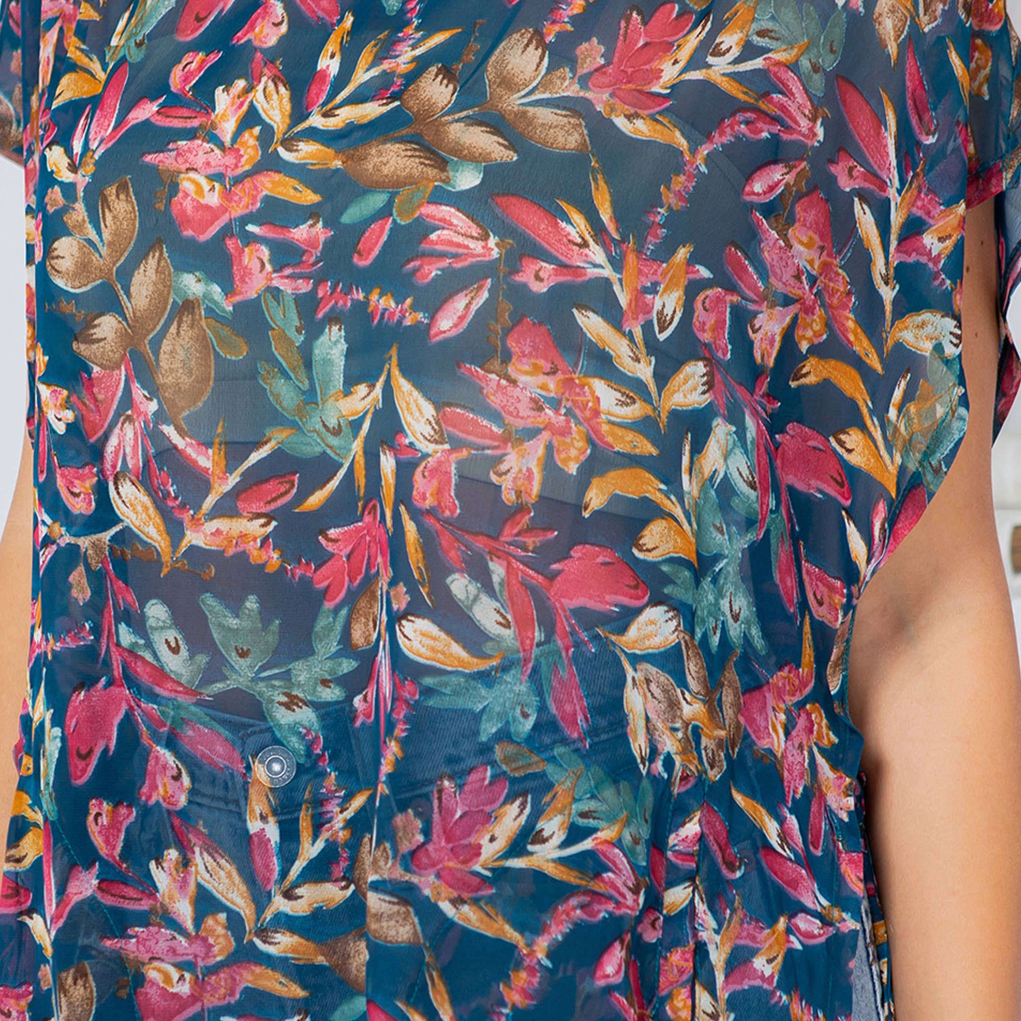 YOUNG THREADS - Jungle Serenade: Side-Open Poncho Shrug with Tie Detail