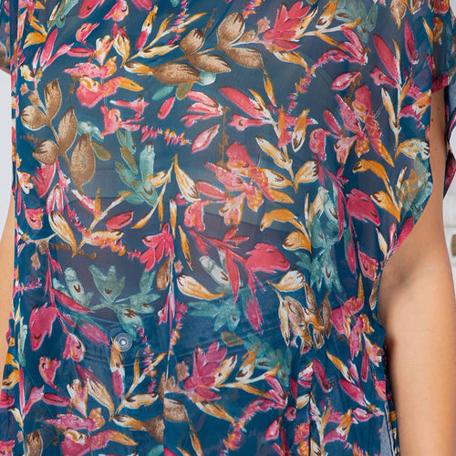 YOUNG THREADS - Jungle Serenade: Side-Open Poncho Shrug with Tie Detail