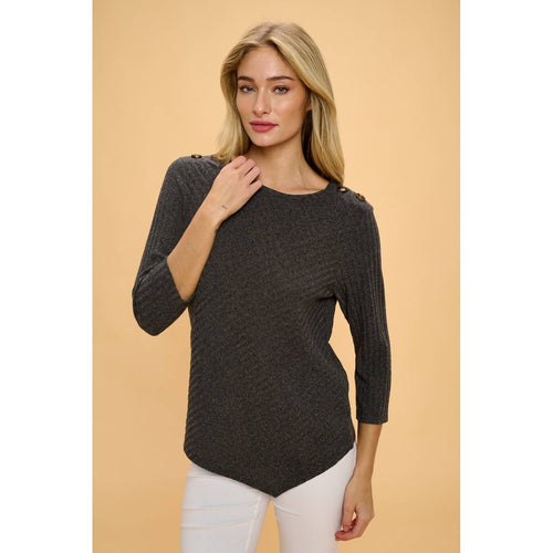 Perseption - SCOOP NECK BUTTON SHOULDER SWEATER