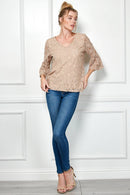 Winslow Collection - V NECK ELBOW SLEEVE LACE TOP G9018250P