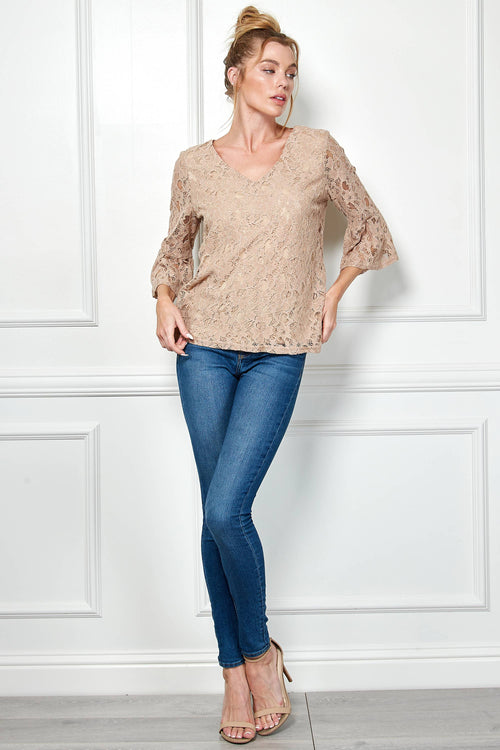Winslow Collection - V NECK ELBOW SLEEVE LACE TOP G9018250P