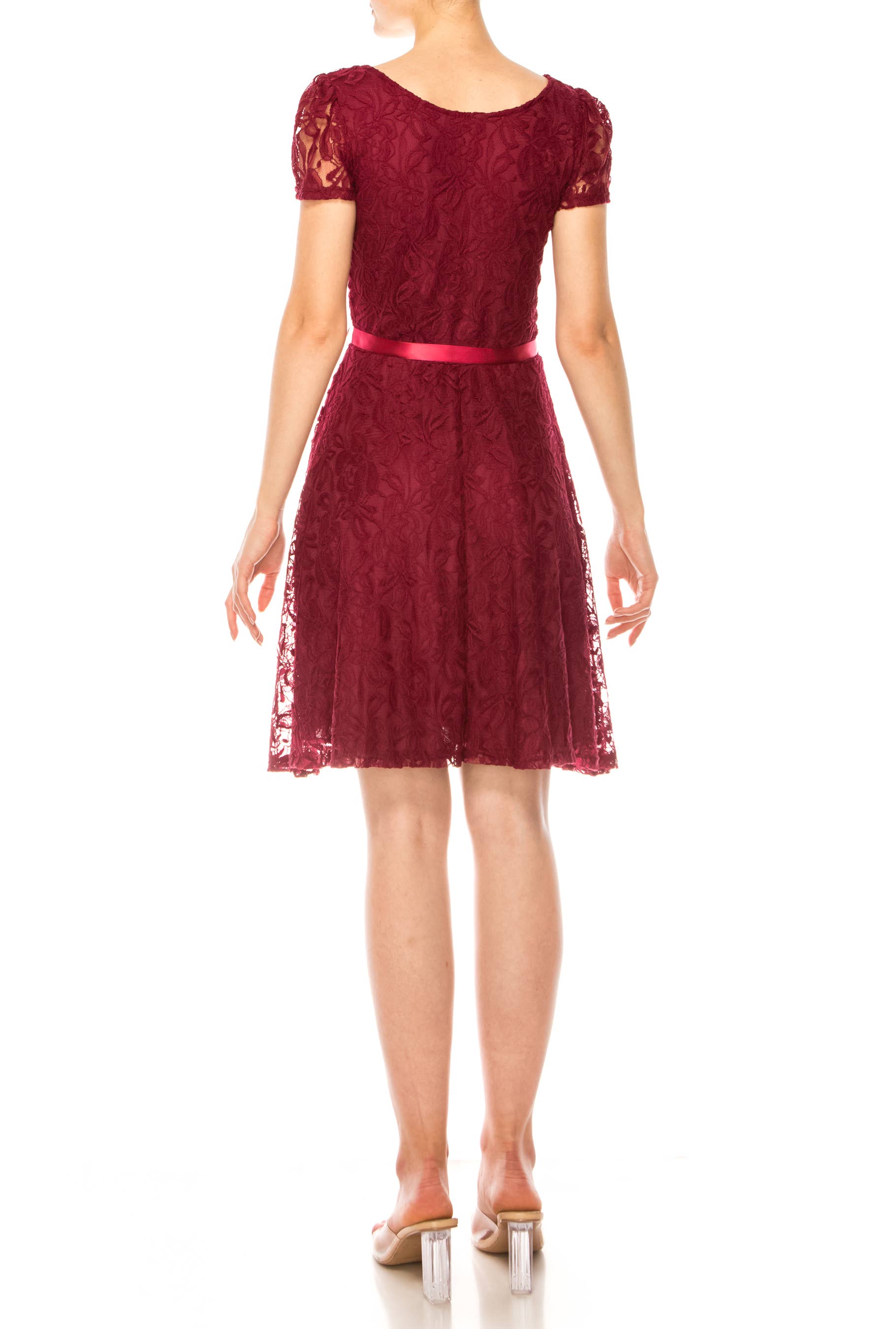 MOA COLLECTION - Women's Lace Short Sleeve A-Line Midi Dress