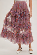 Bluivy - FLORAL RUFFLED MESH MIDI SKIRT