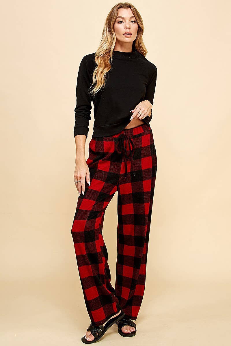 Shopin LA - SPP8043 WOMEN COMFY DRAWSTRING PLAID LOUNGE COMFY PANTS