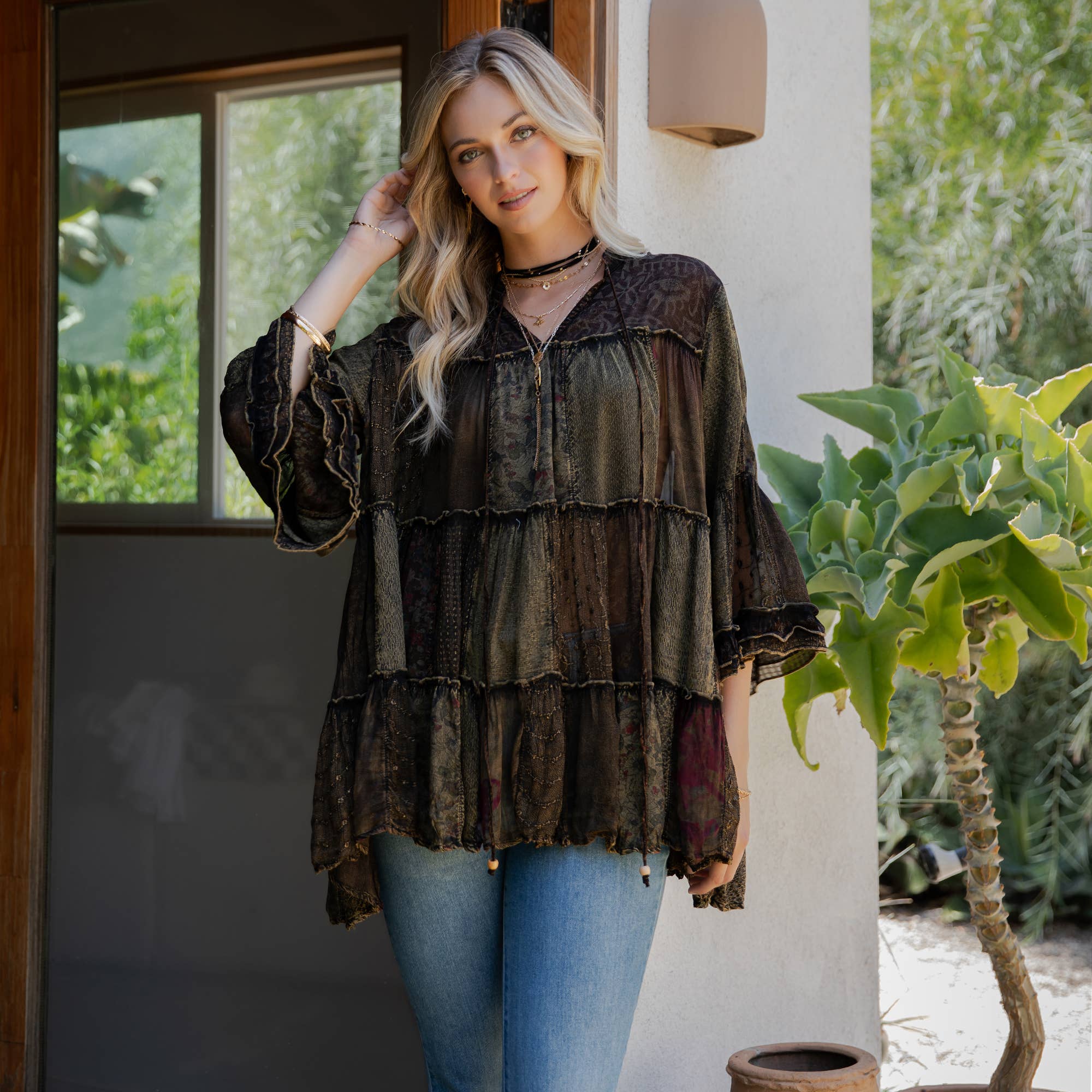 Young Threads - Chic Overdyed Band Collar Jhabla Top (New Color)