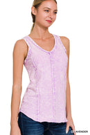 42POPS - `.FRENCH TERRY CRINKLE WASHED RAW EDGE V-NECK SLEEVEL